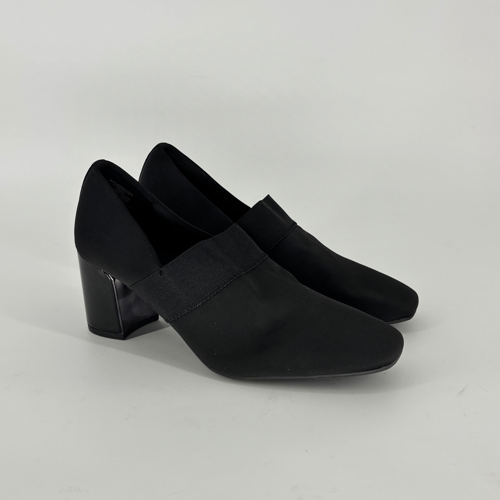 Anne Klein Thomaston Block Heel Pump Black Women Size 8.5 Square Toe Comfort